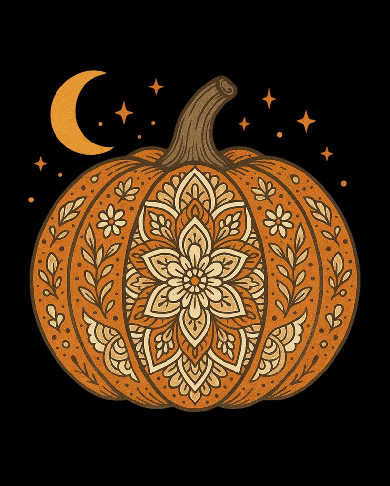 Autumn Mandala Pumpkin Graphic Tee, Fall T-Shirt Bild 6