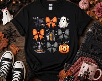 Coquette Halloween Shirt | Cute Ghost & Pumpkin Bow Tee