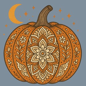 Autumn Mandala Pumpkin Graphic Tee, Fall T-Shirt Bild 2