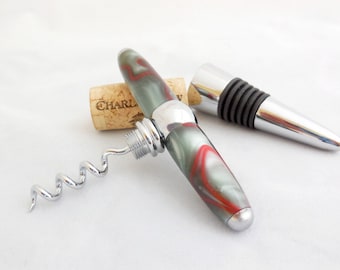 T-Handle Bottle Stopper and Corkscrew Combo