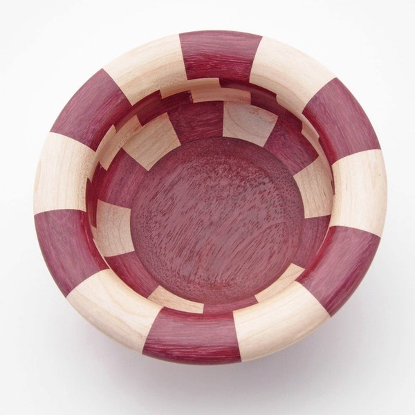 Handmade Wood Bowl, Segmented Bowl, Maple and Purpleheart wood