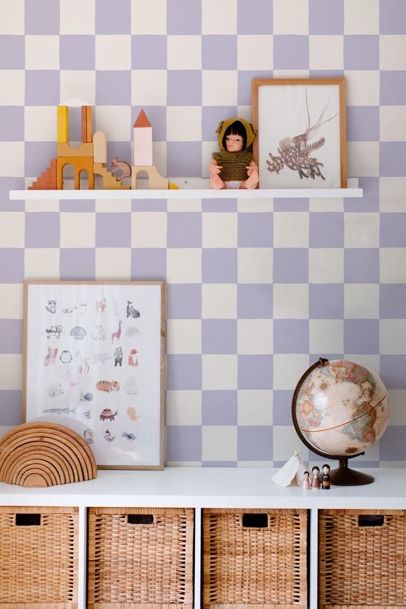Retro Checkerboard Wallpaper in Lilac and White | Trending Decor for Kitchens Bedrooms and Bathrooms (Peel & Stick or Traditional) image 3