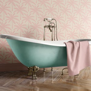 Preppy Pink Palm Tree Wallpaper | Tropical Banana Leaf Wall Decor for Palm Springs Style Bathroom or Bedroom | Peel & Stick or Traditional imagen 2