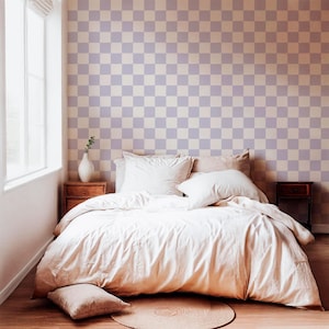 Retro Checkerboard Wallpaper in Lilac and White | Trending Decor for Kitchens Bedrooms and Bathrooms (Peel & Stick or Traditional) image 4