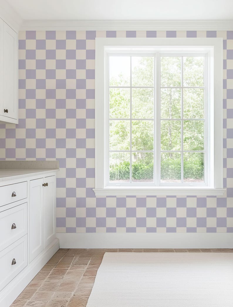 Retro Checkerboard Wallpaper in Lilac and White | Trending Decor for Kitchens Bedrooms and Bathrooms (Peel & Stick or Traditional) image 14
