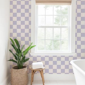 Retro Checkerboard Wallpaper in Lilac and White | Trending Decor for Kitchens Bedrooms and Bathrooms (Peel & Stick or Traditional) image 2