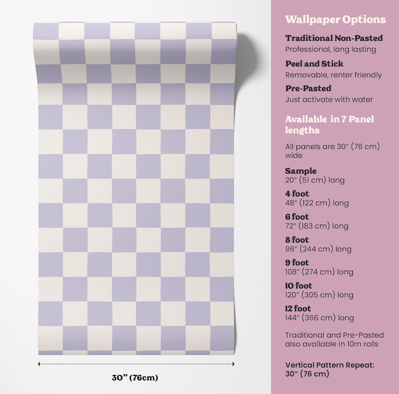 Retro Checkerboard Wallpaper in Lilac and White | Trending Decor for Kitchens Bedrooms and Bathrooms (Peel & Stick or Traditional) image 7