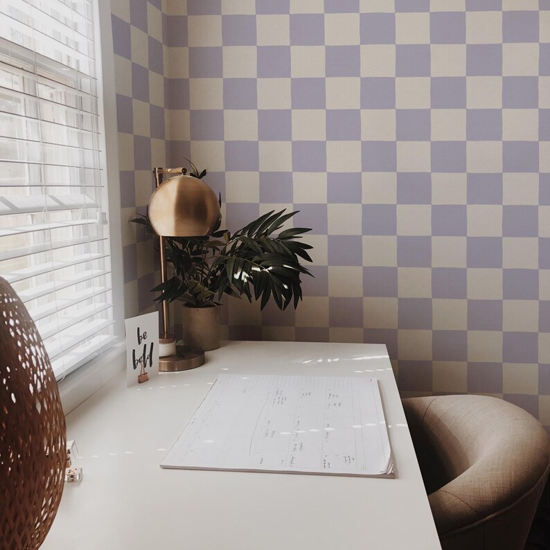 Retro Checkerboard Wallpaper in Lilac and White | Trending Decor for Kitchens Bedrooms and Bathrooms (Peel & Stick or Traditional) image 13