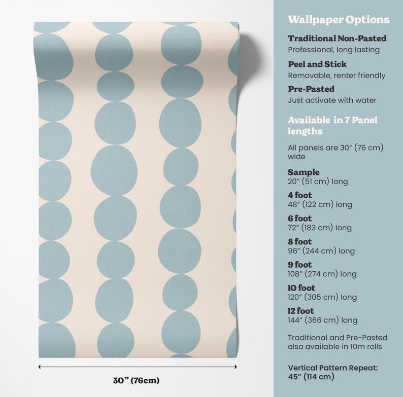 Blue Retro Scandi Wallpaper | Large Scale Mid Century Organic Shapes | Kids Room or Hallway Walls | Peel & Stick or Traditional image 7