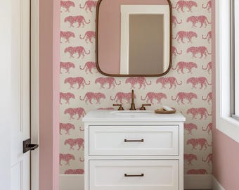 Pink Tigers Wallpaper | Colorful Boho Jungle Cats for Eclectic Bathrooms and Girls Rooms (Peel & Stick, Pre-Pasted or Traditional)