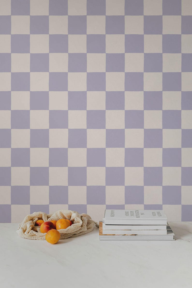 Retro Checkerboard Wallpaper in Lilac and White | Trending Decor for Kitchens Bedrooms and Bathrooms (Peel & Stick or Traditional) image 12