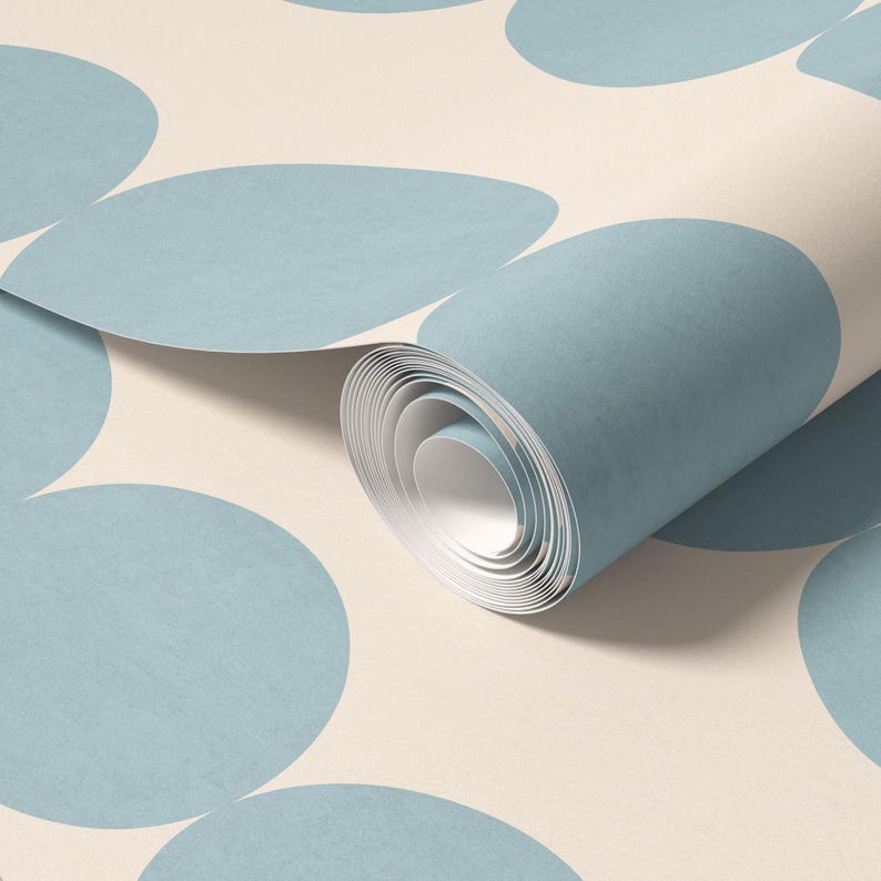 Blue Retro Scandi Wallpaper | Large Scale Mid Century Organic Shapes | Kids Room or Hallway Walls | Peel & Stick or Traditional image 4