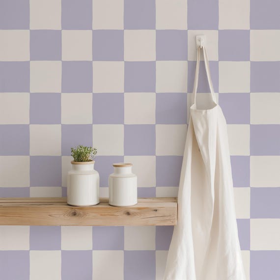 Retro Checkerboard Wallpaper in Lilac and White | Trending Decor for Kitchens Bedrooms and Bathrooms (Peel & Stick or Traditional)