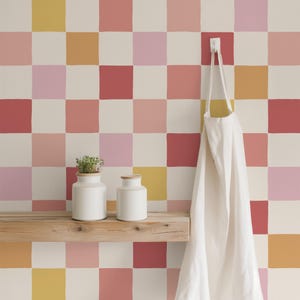 Retro Checkerboard Wallpaper in Pink and Yellow | Colourful Dopamine Decor for Kitchens (Peel & Stick, Pre-Pasted or Traditional)