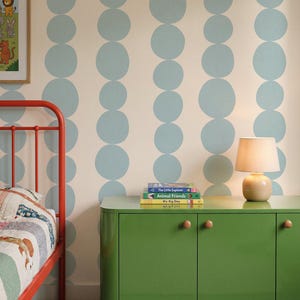 Blue Retro Scandi Wallpaper | Large Scale Mid Century Organic Shapes | Kids Room or Hallway Walls | Peel & Stick or Traditional image 3