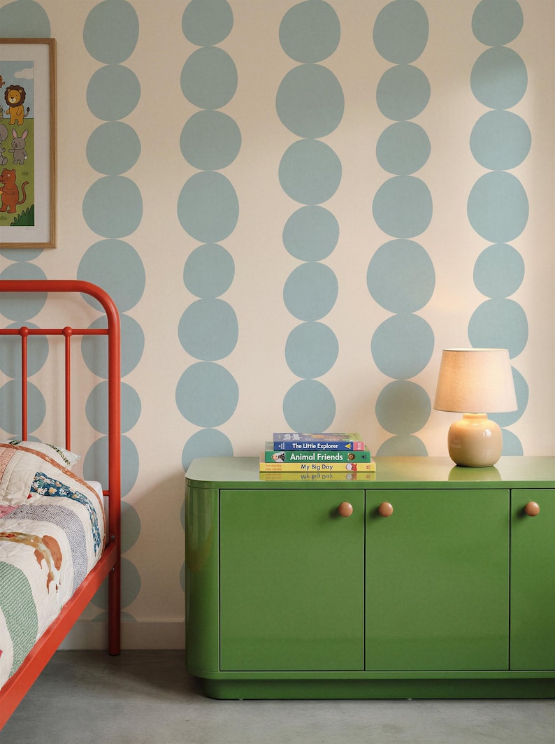 Blue Retro Scandi Wallpaper | Large Scale Mid Century Organic Shapes | Kids Room or Hallway Walls | Peel & Stick or Traditional image 3