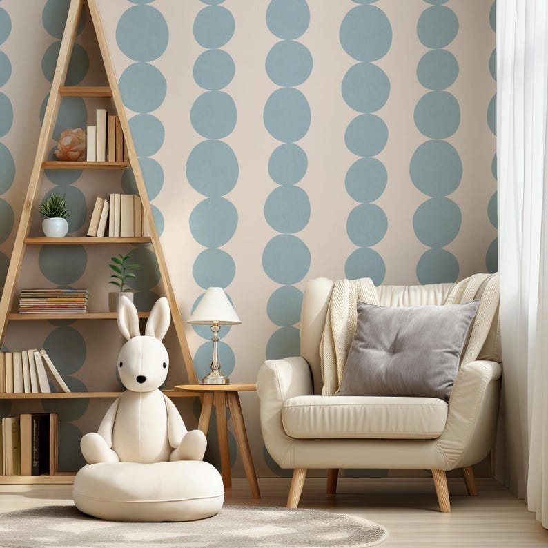 Blue Retro Scandi Wallpaper | Large Scale Mid Century Organic Shapes | Kids Room or Hallway Walls | Peel & Stick or Traditional image 12