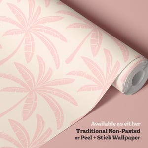 Preppy Pink Palm Tree Wallpaper | Tropical Banana Leaf Wall Decor for Palm Springs Style Bathroom or Bedroom | Peel & Stick or Traditional imagen 5