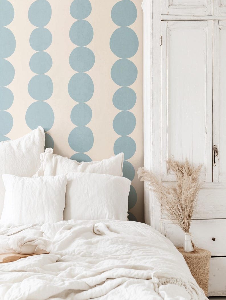 Blue Retro Scandi Wallpaper | Large Scale Mid Century Organic Shapes | Kids Room or Hallway Walls | Peel & Stick or Traditional image 5