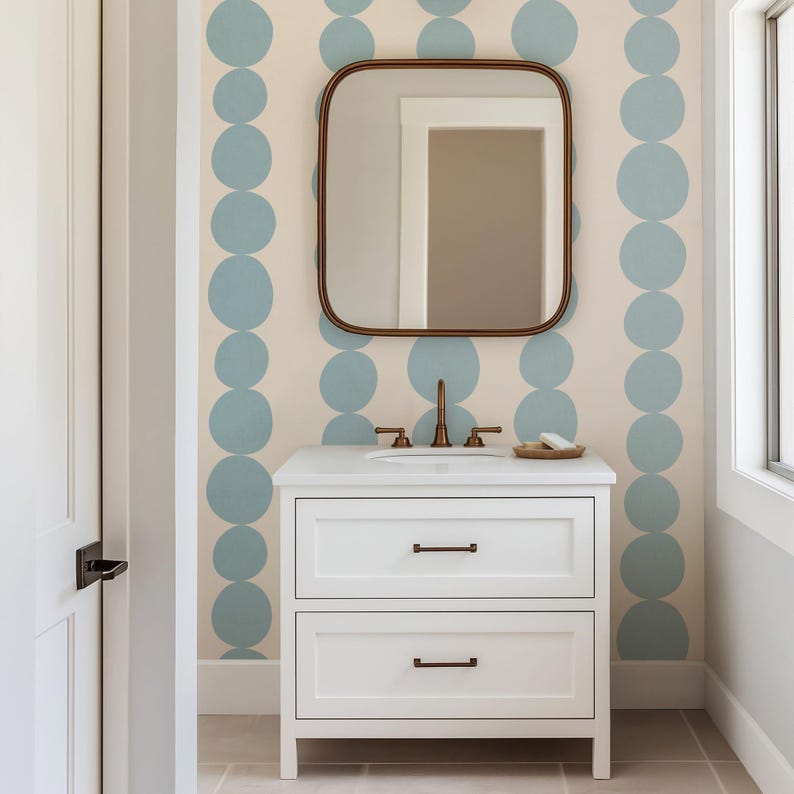 Blue Retro Scandi Wallpaper | Large Scale Mid Century Organic Shapes | Kids Room or Hallway Walls | Peel & Stick or Traditional image 2
