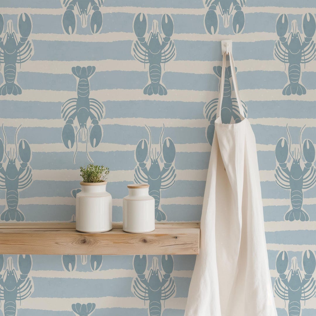 Soft Blue Lobster Wallpaper Nautical Coastal Wall Mural for Kitchen — free download