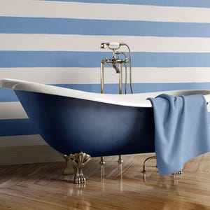 Cornish Stripe Wallpaper | Classic Coastal Wall Mural in Seaside Blue | Nautical Striped Walls for Bathroom, Kitchen or Cottagecore Decor