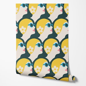 Retro Swimmer Wallpaper | 60s Mid Century Modern Pop Art Women Swimming Print | Vintage Pool Bathroom Decor (Peel and Stick or Traditional)