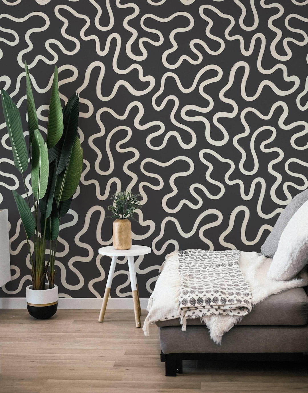 Giant Squiggle Wallpaper | Contemporary Black and White Bold Maximalist ...