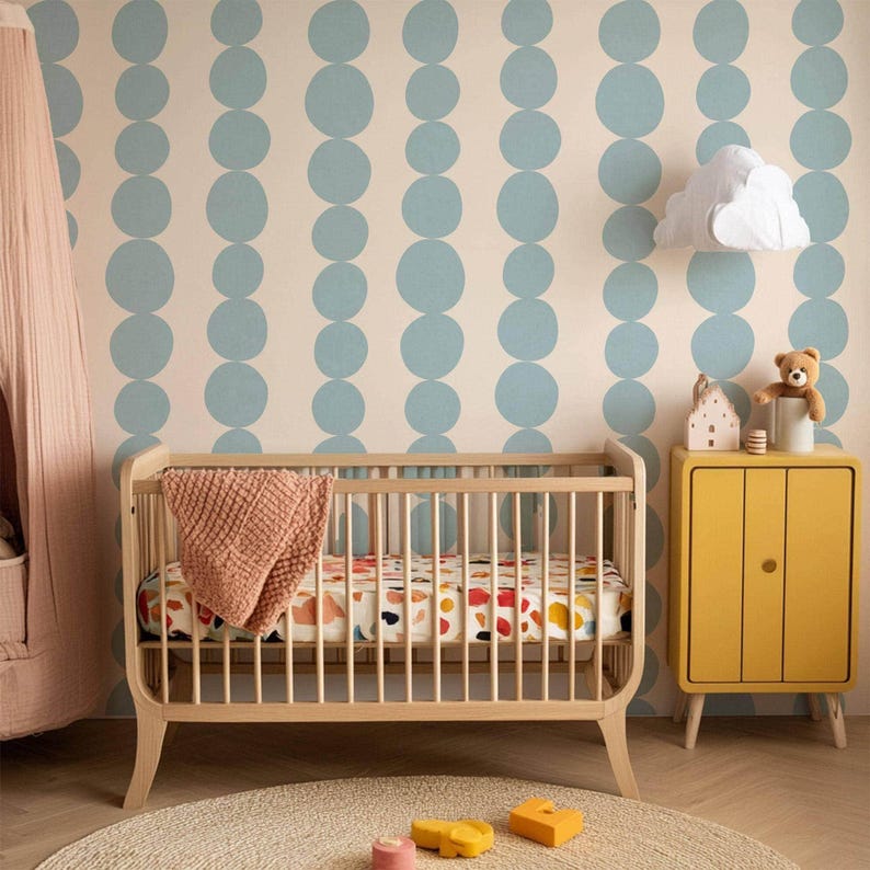 Blue Retro Scandi Wallpaper | Large Scale Mid Century Organic Shapes | Kids Room or Hallway Walls | Peel & Stick or Traditional image 6