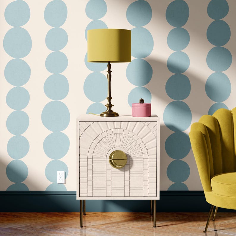 Blue Retro Scandi Wallpaper | Large Scale Mid Century Organic Shapes | Kids Room or Hallway Walls | Peel & Stick or Traditional image 13
