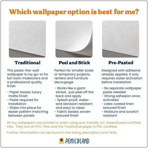 The image is a comparison of three different types of wallpaper options, each with its own unique features and benefits.