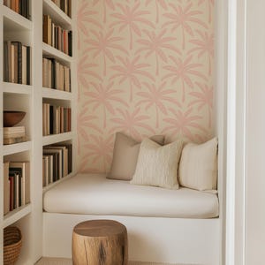 Preppy Pink Palm Tree Wallpaper | Tropical Banana Leaf Wall Decor for Palm Springs Style Bathroom or Bedroom | Peel & Stick or Traditional imagen 15