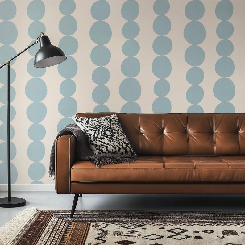 Blue Retro Scandi Wallpaper | Large Scale Mid Century Organic Shapes | Kids Room or Hallway Walls | Peel & Stick or Traditional image 17