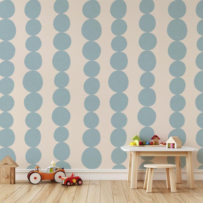 Blue Retro Scandi Wallpaper | Large Scale Mid Century Organic Shapes | Kids Room or Hallway Walls | Peel & Stick or Traditional image 15