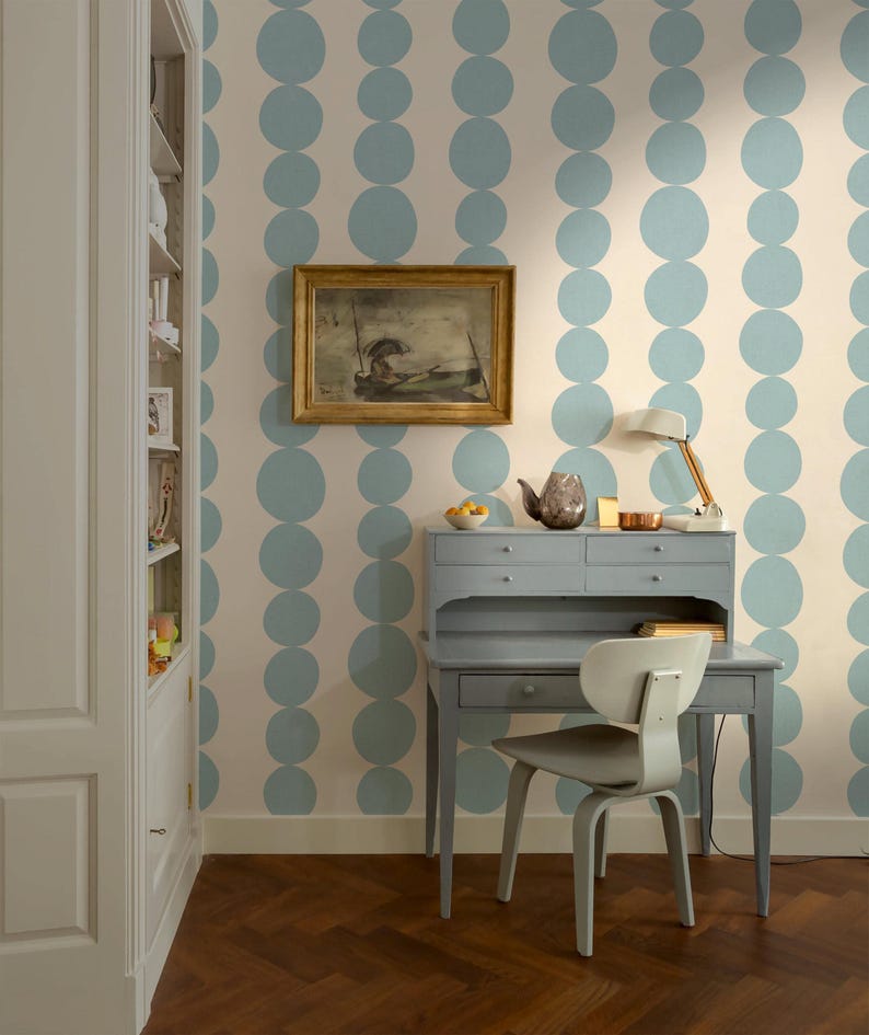 Blue Retro Scandi Wallpaper | Large Scale Mid Century Organic Shapes | Kids Room or Hallway Walls | Peel & Stick or Traditional image 18