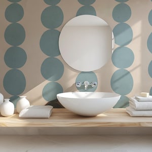 Blue Retro Scandi Wallpaper | Large Scale Mid Century Organic Shapes | Kids Room or Hallway Walls | Peel & Stick or Traditional image 16