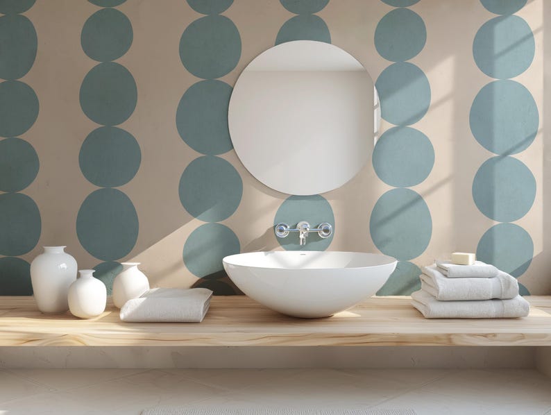 Blue Retro Scandi Wallpaper | Large Scale Mid Century Organic Shapes | Kids Room or Hallway Walls | Peel & Stick or Traditional image 16