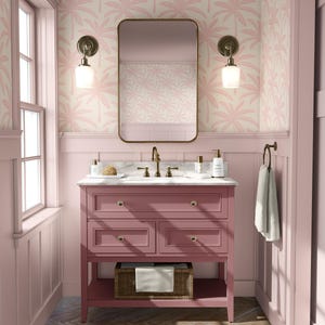 Preppy Pink Palm Tree Wallpaper | Tropical Banana Leaf Wall Decor for Palm Springs Style Bathroom or Bedroom | Peel & Stick or Traditional imagen 4