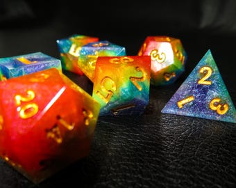 Juego de dados Pride Rainbow DND, hecho a mano, con purpurina, borde afilado, resina poliédrica, regalos para RPG y D&D