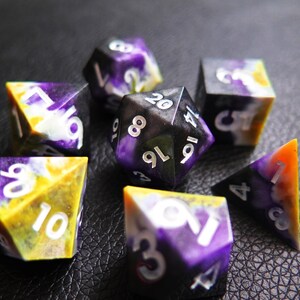 Non-Binary Pride Flag DND Dice Set, Handmade Glitter Sharp Edge Resin Polyhedral RPG D&D Gifts