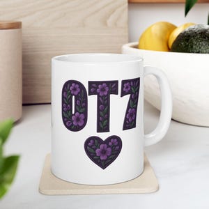 OT7 BTS Mug, Double Sided Coffee Cup, Kpop ARMY Gift, BTS Inspired Design, Seven Members Forever, Purple Heart Fan Mug, Durable Ceramic