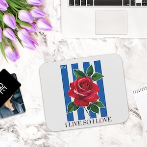 BTS RM Mouse Pad | Kim Namjoon Desk Accessory with Red Rose & I Live So I Love, Subtle Bangtan Merch, Vibrant K-Pop Art Gift for Fans