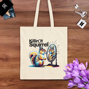 BTS Killin&#39; It Squirrel Tote Bag | J-Hope Inspired Kpop Canvas Bag | Hope World Merchandise | Subtle BTS Fan Gift | Cotton Carryall