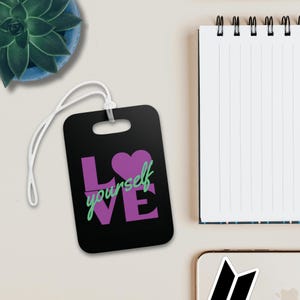 Personalized BTS Love Yourself Luggage Tag | Kpop Travel id Bag Identifier | BTS Airport Tag Gift for ARMY | Custom Name Bag Tag