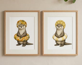 Choice of Otter Wall Art Print, Cottagecore Bathroom Decor, Nursery Animal Art, Whimsical Marine Life Poster