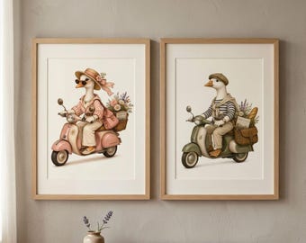 Choice of Goose Scooter Art Print, Whimsical Animal Decor, Vintage Goose Illustration, Goose Lover Gift