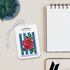 Personalized BTS RM Inspired Luggage Tag | Namjoon Travel ID Tag with Name & Address, Kpop Bag Tag, Airport Suitcase Label, Army Gift