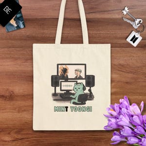 BTS Mint Yoongi Tote Bag - Suga Mint Hair Era Canvas Bag, Subtle Kpop Bangtan Gift & Everyday Eco-Friendly Tote