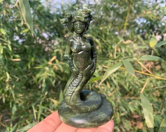 Crânio de Medusa em Quartzo Jade Verde de 11,7 cm: Cristaloterapia, Decoração para Casa