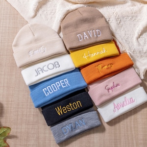 Embroidered Name Baby Beanie: Personalized Winter Hat, Custom Family Beanie, Christmas Gift for Kids